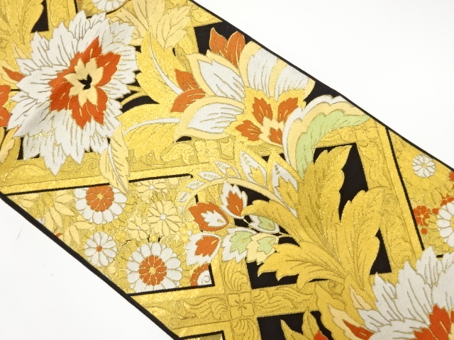 アンティーク　笹に花唐草模様織り出し袋帯（着用可）